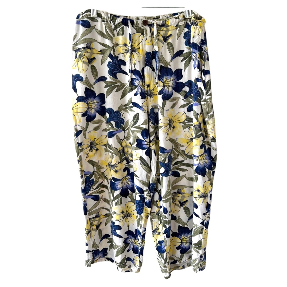 Island Traders Womens Tropical Floral Capri Pants Sz L Rayon Beach Resort Cruise